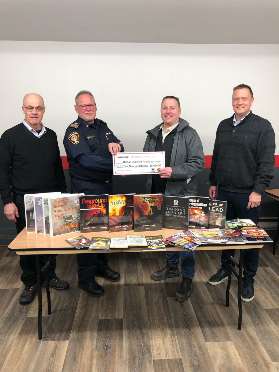 Thanks to @enbridgegas for helping the great firefighters @DuttonDFire Department to purchase $5000 in firefighting training materials through Safe Community Project Assist, a program with the Fire Marshal's Public Fire Safety Council.  @FMPFSC #ENBFuelingFutures
