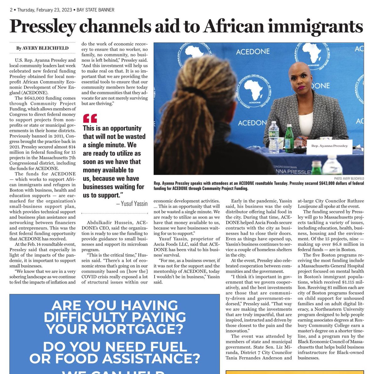 Ricardo A. Sánchez (@ricardoasnchz) on Twitter photo In the latest edition of the <a href="/BayStateBanner/">Bay State Banner</a>:
"U.S. Rep. <a href="/AyannaPressley/">Ayanna Pressley</a> and local community leaders last week celebrated new federal funding Pressley obtained for local nonprofit <a href="/ACEDONEBOSTON/">ACEDONE</a>." #mapoli baystatebanner.com/2023/02/22/pre… In the latest edition of the <a href="/BayStateBanner/">Bay State Banner</a>:
"U.S. Rep. <a href="/AyannaPressley/">Ayanna Pressley</a> and local community leaders last week celebrated new federal funding Pressley obtained for local nonprofit <a href="/ACEDONEBOSTON/">ACEDONE</a>." #mapoli baystatebanner.com/2023/02/22/pre…
