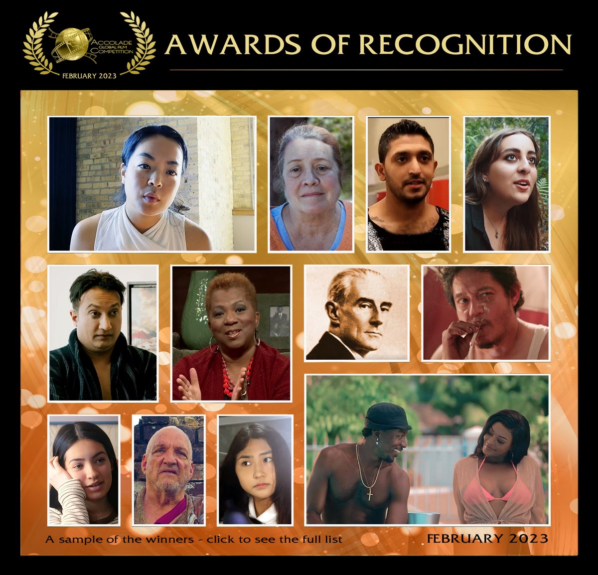 AccoladeComp's tweet photo. Congratulations to the AWARD OF RECOGNITION winners!  This dedicated group of filmmakers came from all over the world to deliver projects and films that inspired them.  From Zombie Flicks to Nature Programming – this season had it all.  See them here:
https://t.co/g9GhABycNe https://t.co/F18FSImA7B