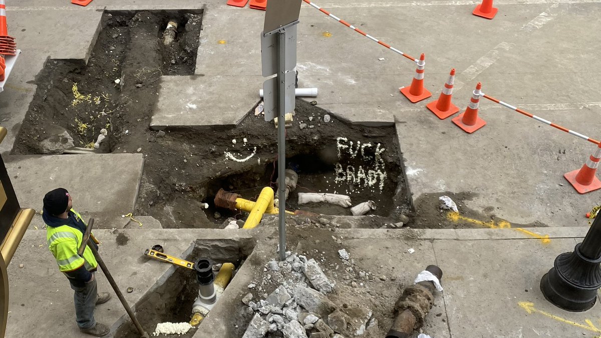 Construction outside my office in Boston today. Better fill that hole quickly. <a href="/TomBrady/">Tom Brady</a> <a href="/PATRIOTSdotCOM/">Patriots.com</a> <a href="/RobGronkowski/">Rob Gronkowski</a>