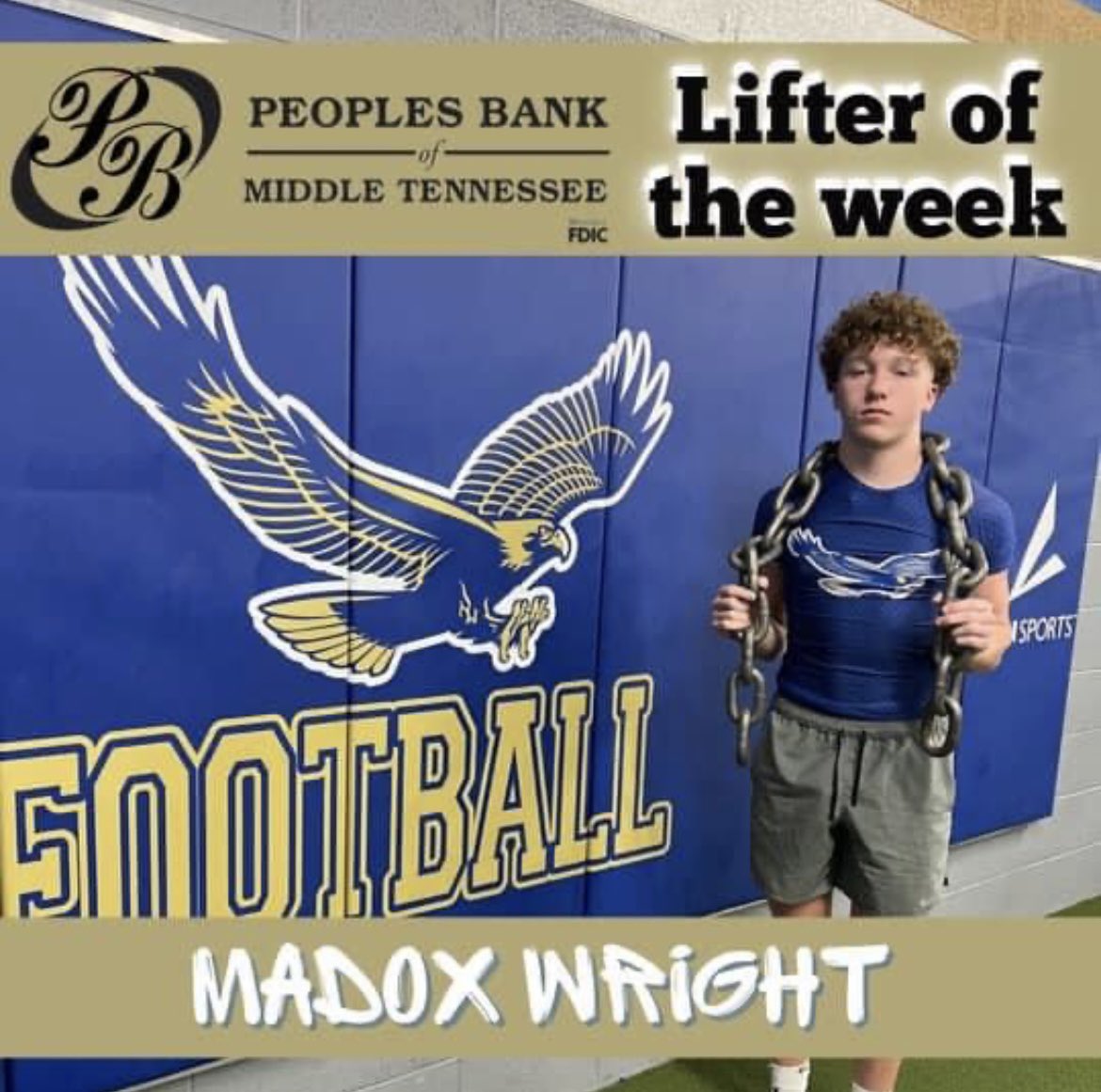 ShelbyvilleFB's tweet photo. Congratulations to our “Lifter of the Week”, Madox Wright!! 🦅 #BTA https://t.co/vQEwbKXVWS