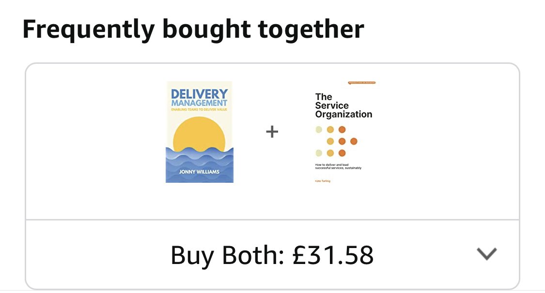 Jonny Williams (@jonnyfwilliams) on Twitter photo A perfect pair!
Love the idea of people connecting the ideas in The Service Organization by <a href="/kateldn/">Kate Tarling</a> with Delivery Management. A perfect pair!
Love the idea of people connecting the ideas in The Service Organization by <a href="/kateldn/">Kate Tarling</a> with Delivery Management.