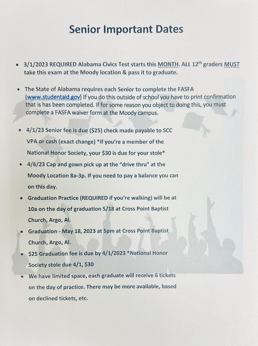 Seniors….. important dates…… put them in your calendar! 🙃<a href="/Burns_StClair/">Justin Burns</a> <a href="/sccboe/">St. Clair County Schools</a>