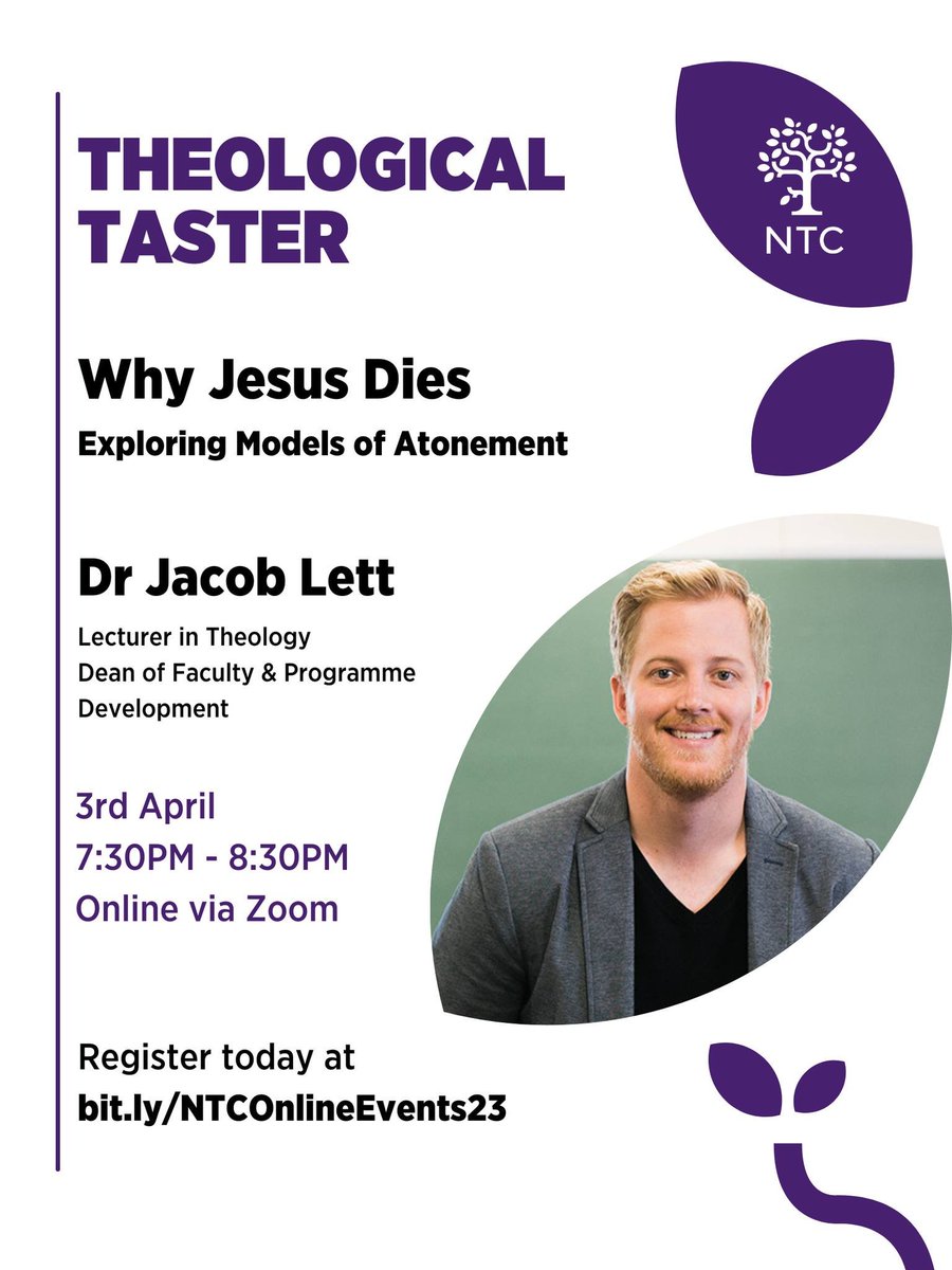 NTC_Manchester's tweet image. ❗ We&apos;re happy to announce another Taster class! Dr Jacob Lett&apos;s session is entitled &quot;Why Jesus Dies: Exploring Models of Atonement.&quot; Book in today at this link: bit.ly/NTCOnlineEvent…

#DiscoverNTC