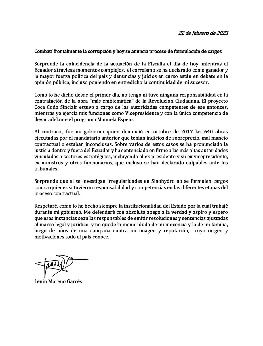 Lenin's tweet photo. Comparto con ustedes mi posición respecto al anunció de la Fiscalía General. https://t.co/tBduA7kxPE