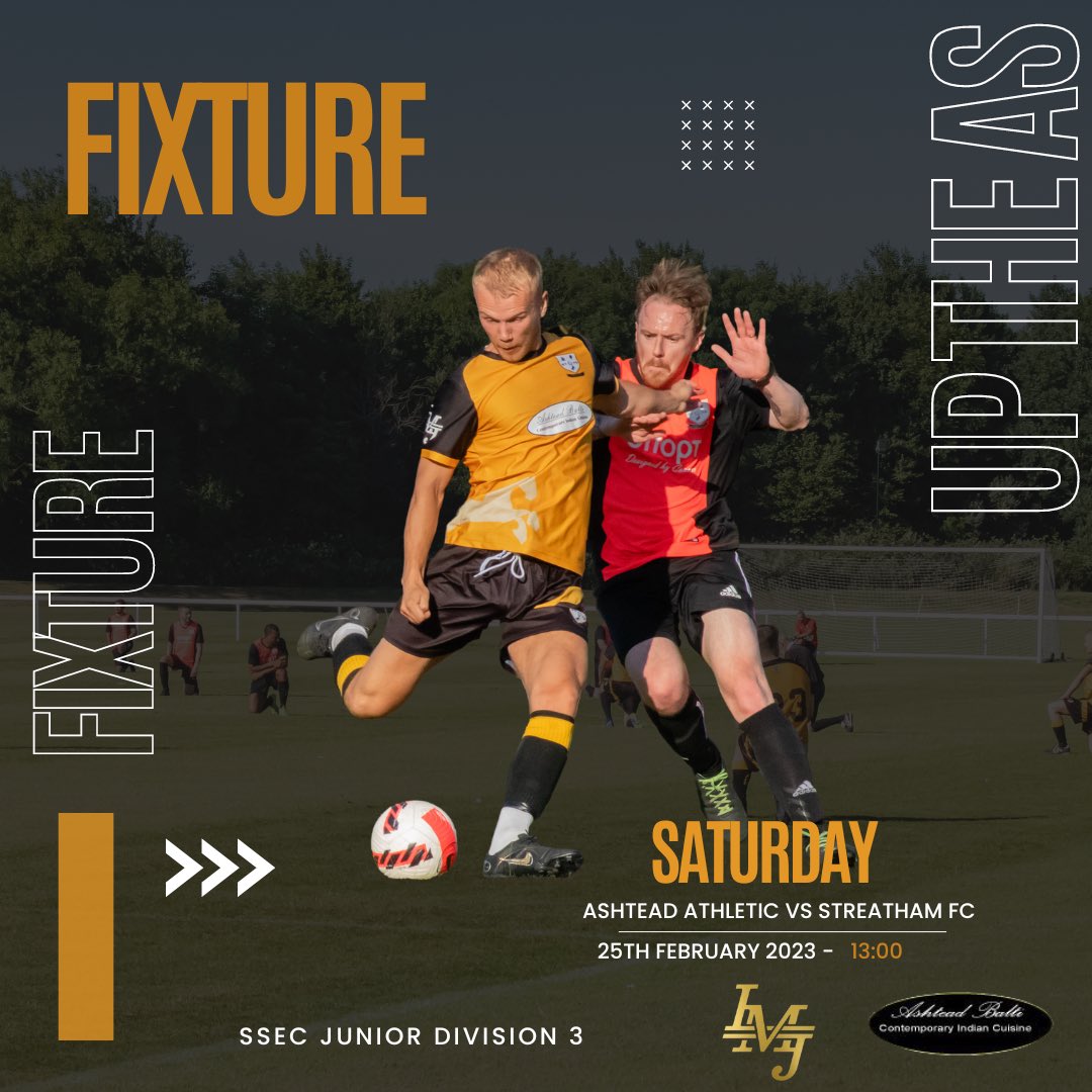 We face @streathamfc again in the league this Saturday👀 

Ashtead Athletic Vs Streatham Fc: SSEC JUNIOR DIVISION 3 🏆

📆 Saturday 25th February 2023 
⏰ 13:00
📍 Ashtead Football Club

#UPTHEAS #BALTIBOYS