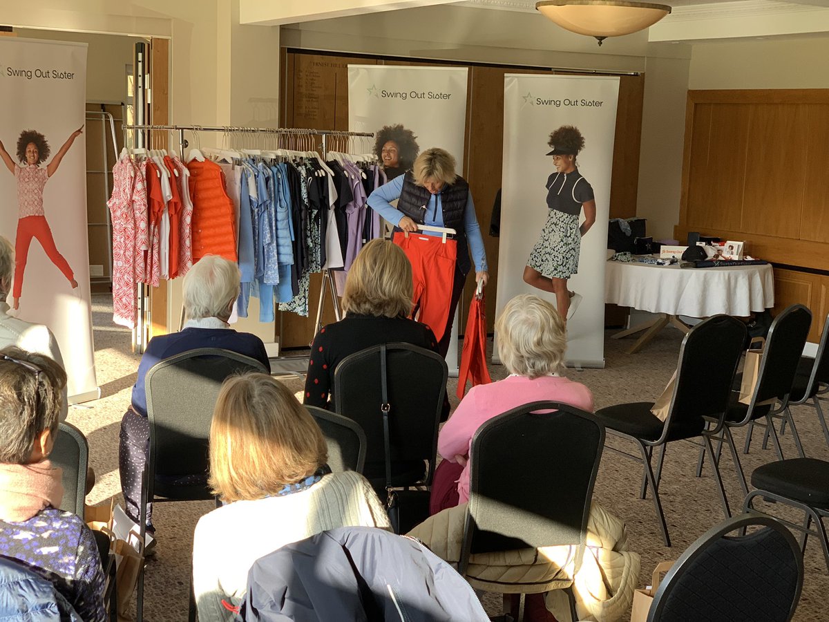 golfshopbrok's tweet photo. Fabulous First Ladies clothing event today. @sosladiesgolf owner Lucy kindly discussed the brand, designs and fabrics.  Goodie bag for all who attended. Big thanks to our very own Karen who put in a lot of hard work and @BrokenhurstGC for letting us hijack the coffee and cakes. https://t.co/1hTCkVoo6C