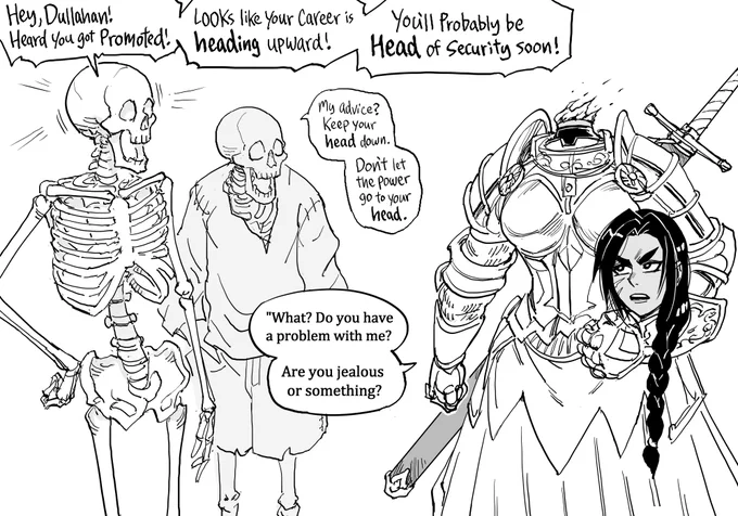 Patreon request: More Necromancer Alice and skeleton shenanigans. 
It's actually been a year since I drew her, damn.

(The Lich Emperor personally head-hunted the Dullahan for the job position.) 