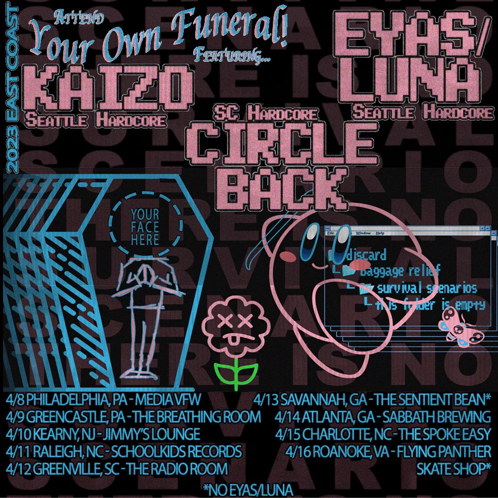 🚨TOUR ANNOUNCEMENT🚨

Kaizo x @circlebackhc x @EyasLunaTV 

GameGenie riffs maaaaan

#hardcore #metal #metalcore #tour #touringbands