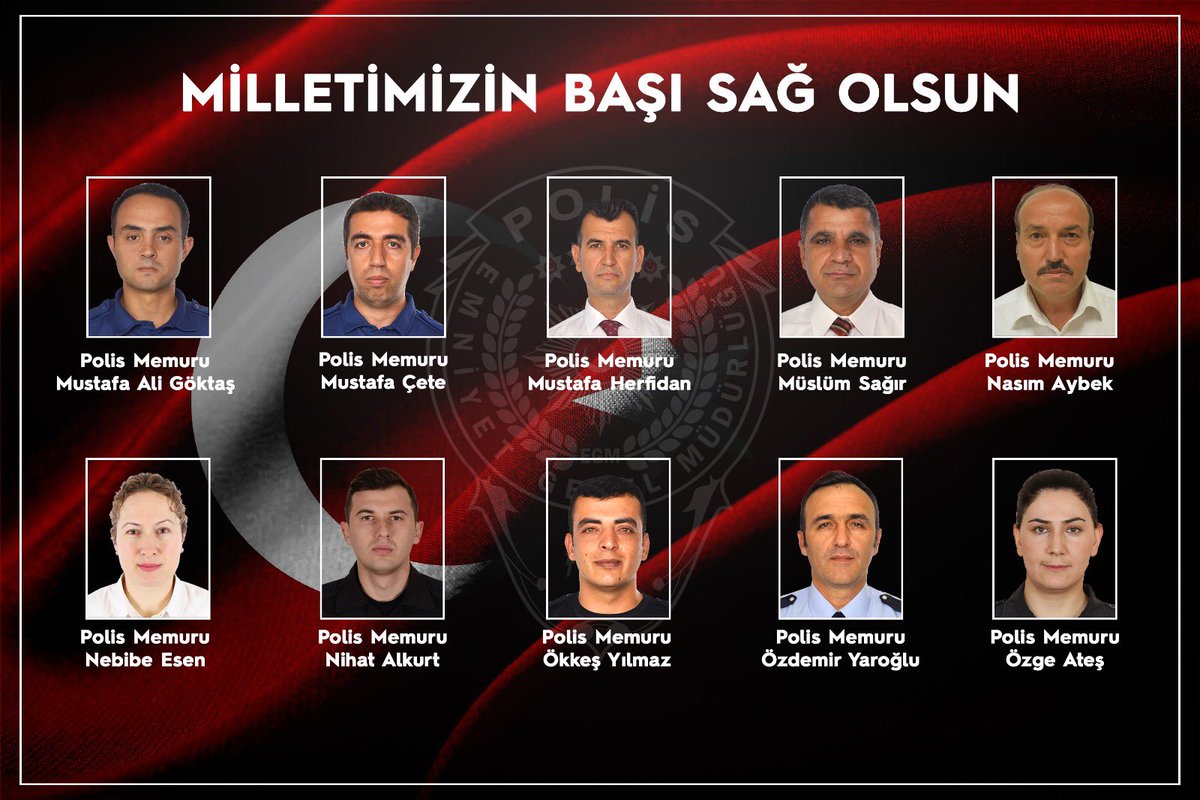 EmniyetGM's tweet photo. 06.02.2023 tarihinde meydana gelen Kahramanmaraş merkezli depremlerde vefat eden mesai arkadaşlarımıza Allah'tan rahmet diliyoruz. Ruhları şad, mekanları cennet olsun. 
Ailelerinin, Teşkilatımızın ve Aziz Milletimizin başı sağ olsun. https://t.co/ytX8mv4Nlp