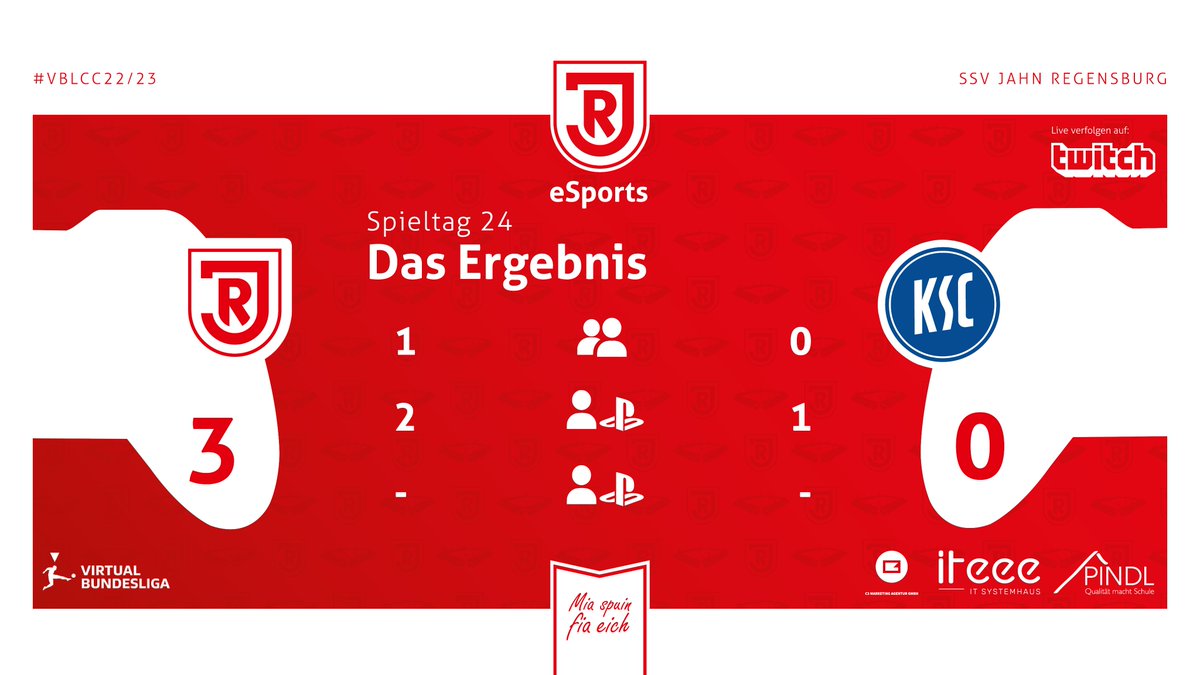 🎮2 Spiele &amp; 4 Games am #eSports Mittwoch in der <a href="/vbl_official/">VBL | WOW VIRTUAL BUNDESLIGA</a>. Am Ende wandern 3 Punkte auf das virtuelle Punktekonto des SSV Jahn⚪️🔴Zur Tabelle👉virtual.bundesliga.com/de/tabelle
ℹ️ Jetzt dem Twitch-Account folgen &amp; nächstes Mal live dabei sein👉twitch.tv/ssvjahn_esports

#miaspuinfiaeich