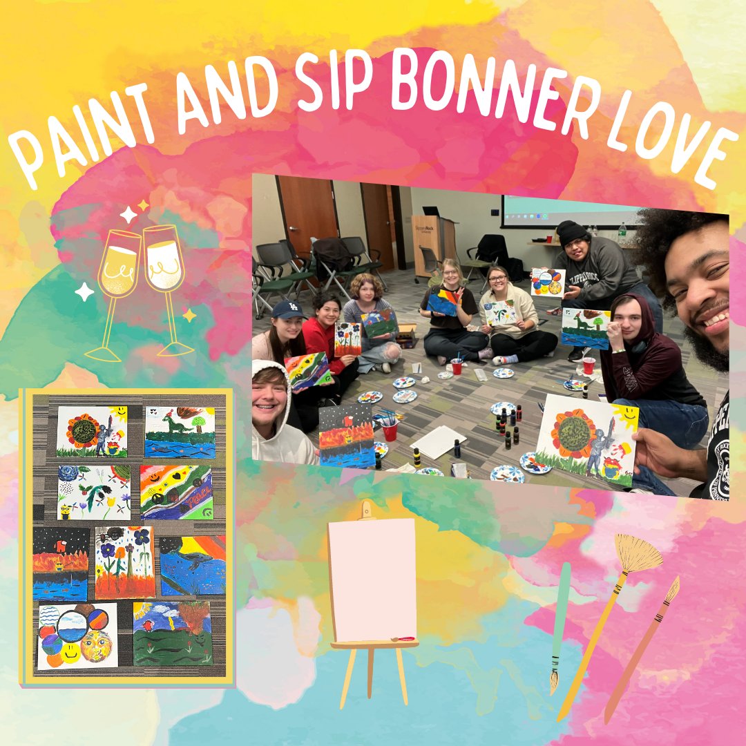 sru_ocel's tweet image. Last night, during the Bonner Love event, the Bonners had a paint and sip!🍹

They made mocktails and passed canvases around in a circle, creating group paintings.🎨

#Bonnerleaderprogram #OCEL #sru #Spring2023 #civicidentity #volunteering #community