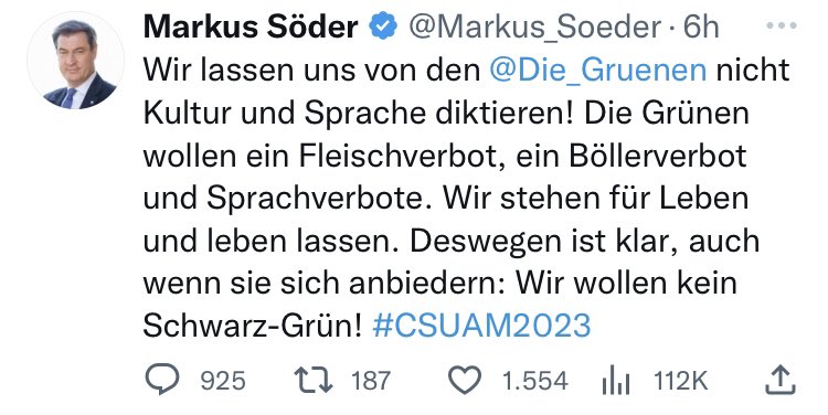 WissbadenerBub's tweet photo. Was für ein Dummschwätzer!
Warum lügt der Söder so dreist?
Wer will ihm seinen Schweinsbraten verbieten?
#Söderlügt #CSUAM23 https://t.co/DCfj8PmtxK