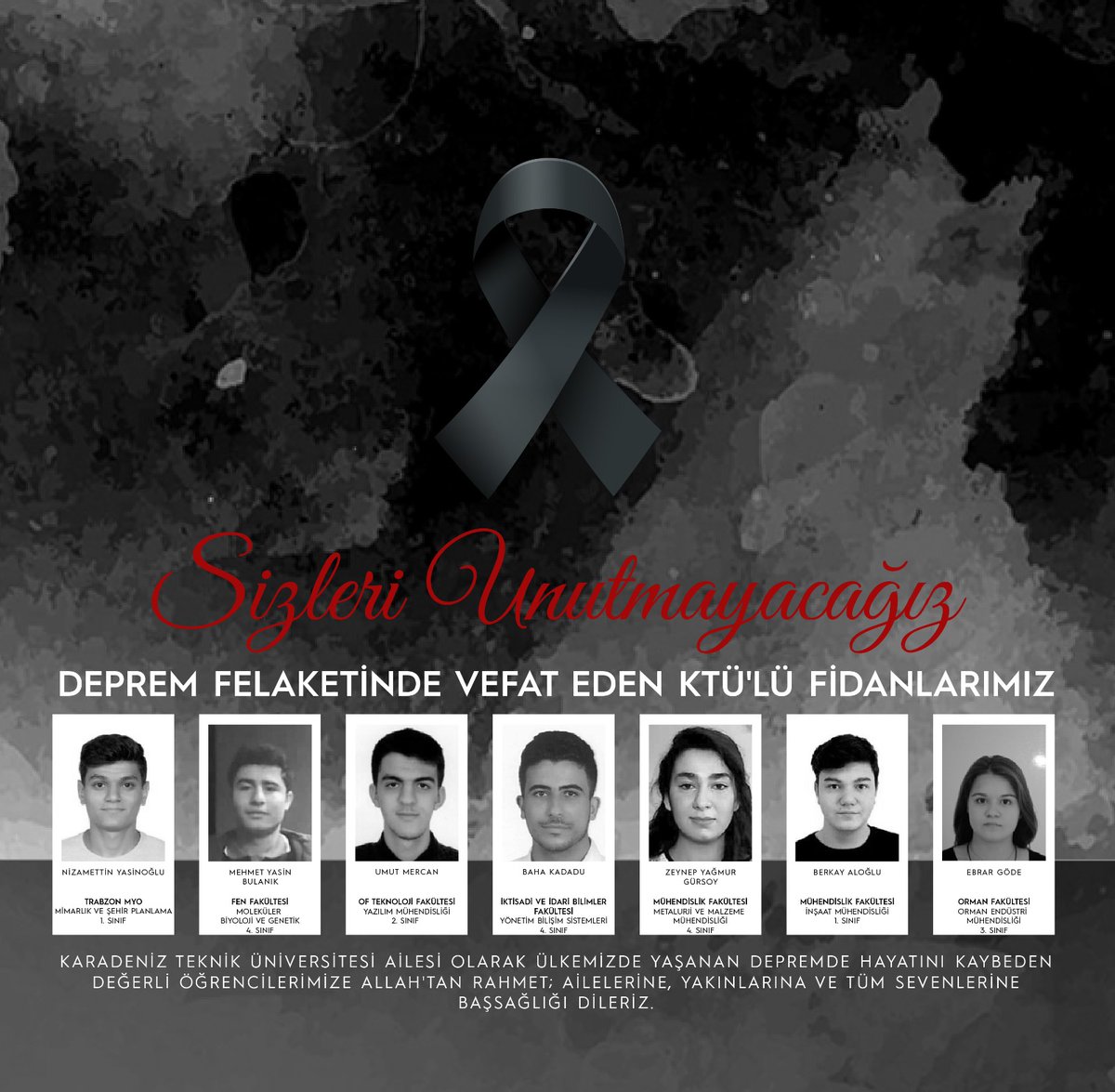 Deprem Felaketinde Vefat Eden KTÜ'lü Fidanlarımız🤲