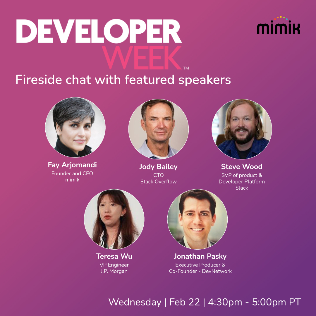 mimiktech's tweet photo. Join us for a fireside chat at @DeveloperWeek Cloud Connect and hear from the amazing panelists about Emerging Technology Trends in Software Development/Engineering and more.https://t.co/a7dEvGBlMb
@StackOverflow @SlackHQ @JPMorganAM @DevNetwork_ @mimiktech
#DevWeek2023 https://t.co/W760FYDFXw