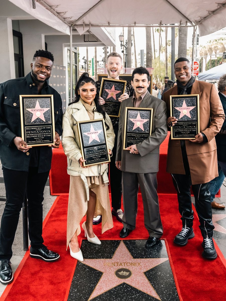 PTXofficial's tweet photo. A cappella music has made it to Hollywood! 😭😭 There are no words to describe what it meant to see ‘PENTATONIX’ cemented on the iconic Hollywood Walk of Fame Boulevard. ✨ https://t.co/ViQvx66IrG