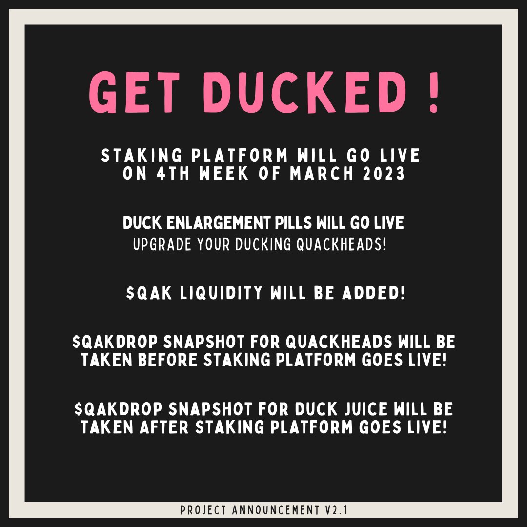 LunaticsQAK's tweet photo. / OG Tag giveaway 🔥
Our staking platform will be launching soon duckers!
- ONLY FOR DUCK JUICE NFT HOLDERS! 🤬
✅ RT & Like!
✅ Reply with your referral link 🔗
✅ Reply with your favorite Quackhead and the Duck Juice you’d want to mutate with! 🧪
Quack 🦆
#CNFT #NFT $ADA https://t.co/0cRC9zDYrP
