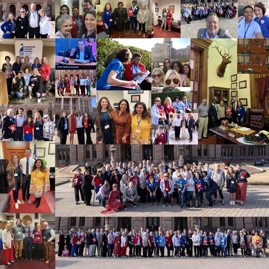 ACSCANTexas's tweet photo. A beautiful day of cancer advocacy! #TXCancerActionDay 

@ACSCANTexas volunteers met w/ dozens of TX lawmaker offices to fight for cancer prevention/research/screening funds alongside life-saving legislation expanding access to #biomarker testing. 

Link in bio. #TXBiomarkers https://t.co/f7KpW4vIS8