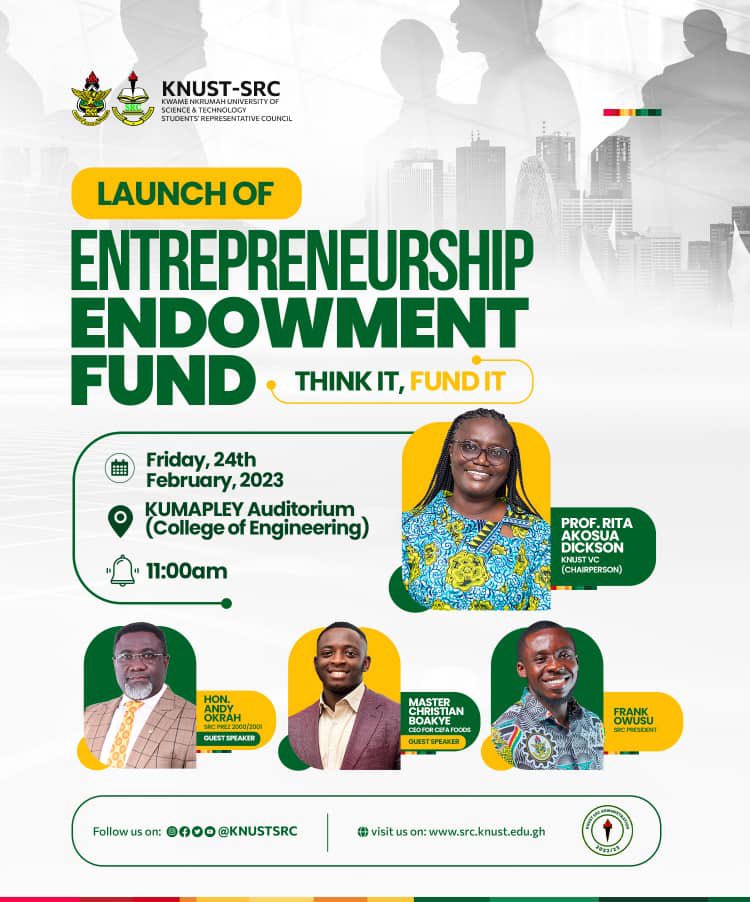 The venue for the SRC Think It Fund It Initiative is at the Kumapley Auditorium.

Students, especially student entrepreneurs, should make it a point to be there this Friday at 11am📌

#ThinkItFundIt