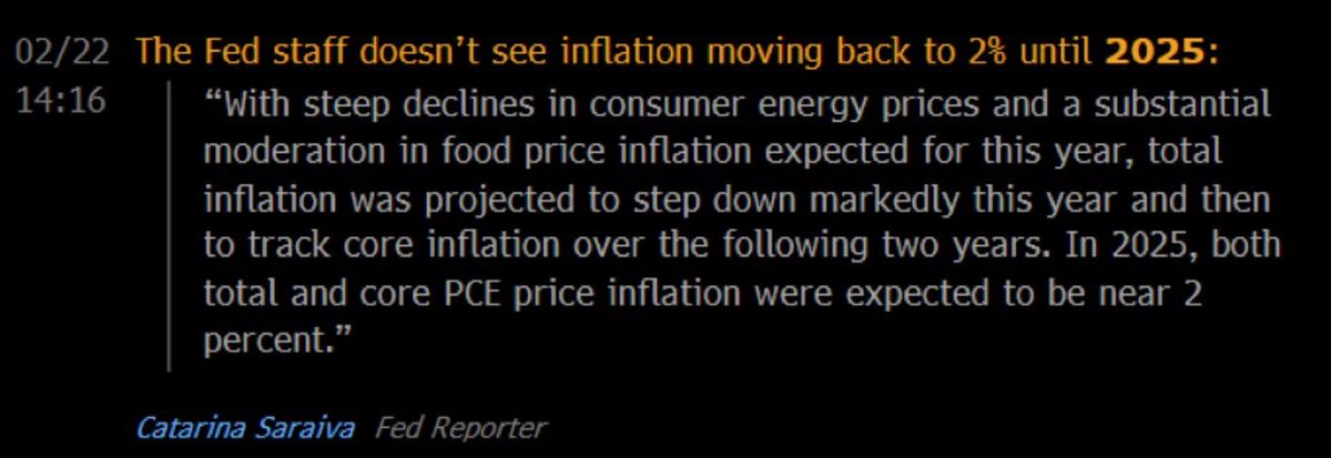 DisruptorStocks's tweet photo. Fed now doesn’t expect 2% inflation 🎯 until 2025!  

Remember when people thought we’d see it this spring? https://t.co/Ag2SyHz06Q