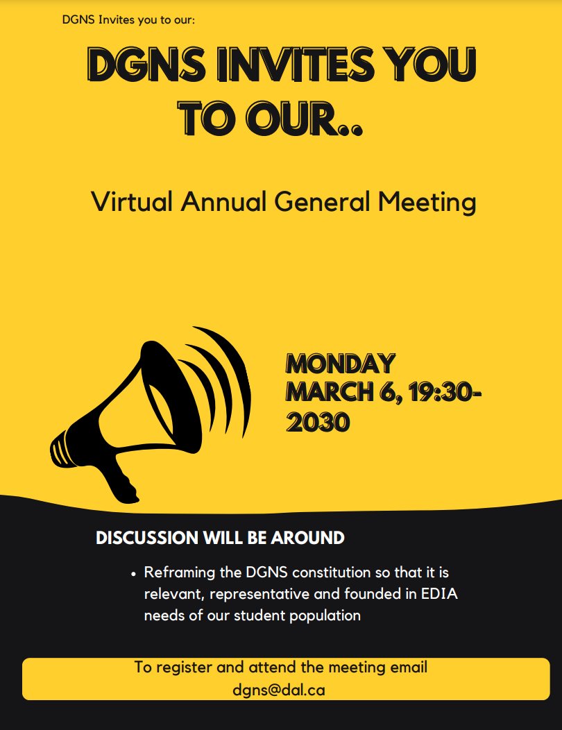 DGNS will be hosting a free virtual yoga session on March 1st, and our Annual General Meeting on March 6th! See the following for more information 😊