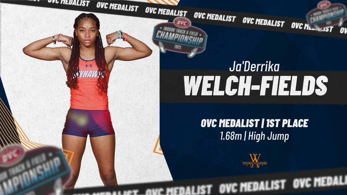 T&amp;F: Congratulations to <a href="/UTM_XC_TF/">UT Martin XC / T&F</a> freshman Ja'Derrika Welch-Fields on putting the Skyhawks on the board with a FIRST-PLACE finish at the OVC Indoor Championships!

Ja'Derrika wins the women's high jump with a leap of 1.68 meters

#MartinMade | #OVCit