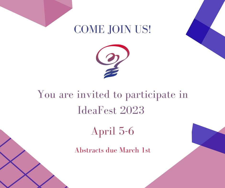 Don't forget to submit your research, creative scholarship, or academic engagement to IdeaFest 2023!!

Submissions are due March 1st, 2023.  Submit your work here:
southdakota.sjc1.qualtrics.com/jfe/form/SV_2u…

For more information, please visit our site:
sites.google.com/usd.edu/ideafe…

 #IdeaFest