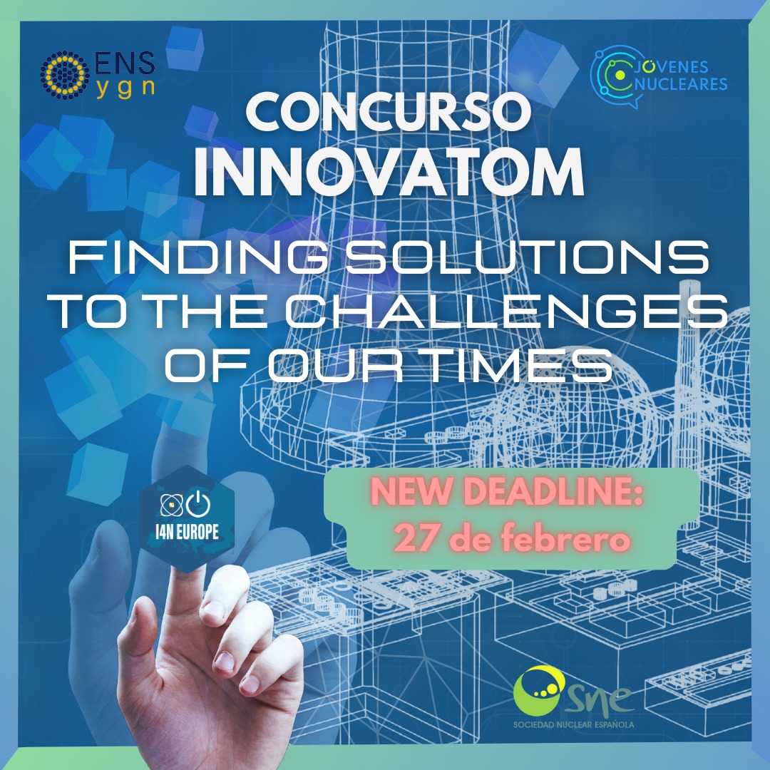 jjnucleares's tweet photo. Ampliamos el plazo de inscripción del concurso #Innovatom hasta el 27 de febrero. Todavía estás a tiempo de aportar tu granito de innovación a la ciencia y tecnología #nuclear! Aquí tienes el formulario de inscripción (solo si todavía no lo has hecho) 👇

https://t.co/61XPVeLsM4 https://t.co/6YktgbDfk6