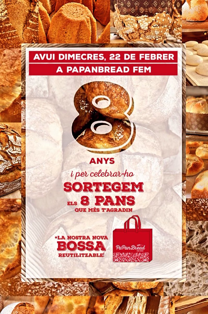 PaPanBread's tweet photo. ‼️Avui fem 8 ANYS🥰🎂🎉‼️ 

📝PER PARTICIPAR a Twitter:
1.SEGUIR a PaPanBread.
2.Posar "M'AGRADA" i COMPARTIR aquesta publicació.
3.COMENTAR en aquesta publicació 
QUIN és el teu producte preferit + la paraula PARTICIPO.

El sorteig finalitza el 25 de Febrer a les 14:00h! https://t.co/292Y85uw2J