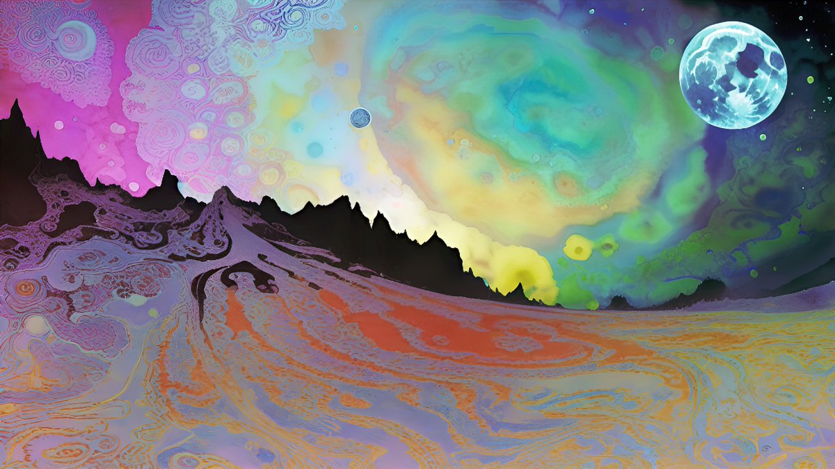 xalieri's tweet photo. Lunar paisley landscapes, set 2 of 2, 1 of 3
#Paisley #OnTheMoon #PaisleysOnTheMoon #LiquidMentality #Abstract #YetNotAbstractEnough #WeirdArt #PsychologicalLandscape #ImSureItMustMeanSomething
#DarkArts #DigitalArt #AIAssistedArt #AIArt #WomboDream #StableDiffusion https://t.co/3ypgi9kAYR