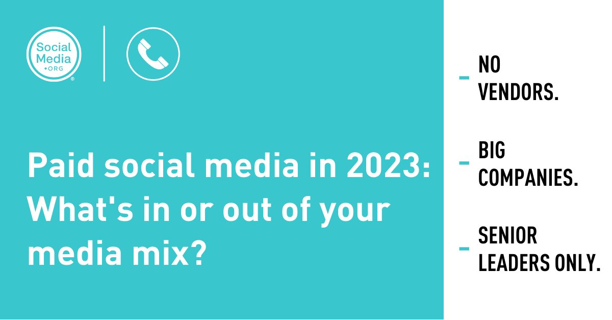 SocialMediaOrg's tweet image. With all of the uncertainty in social media right now, how are you determining your #paidsocialmedia mix for 2023? There’s a lot of pressure on you to optimize ad budgets and maximize ROI, but this community has your back. #paidsocial #mediamix #socialmediastrategy