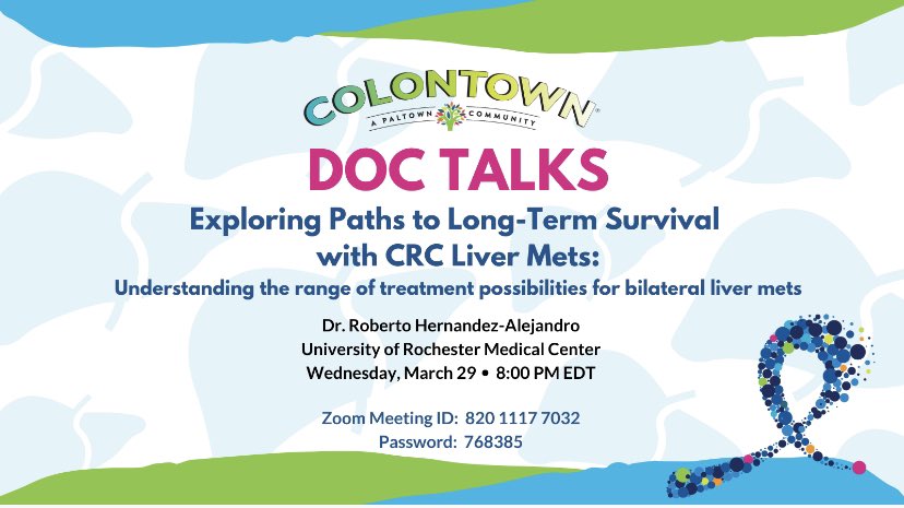 BetsyPost2's tweet photo. Please join @colontown and Dr. Hernandez-Alejandro (@hernandezliver) from @URochesterSurg on March 29th at 8pm EDT to learn more about advanced treatment options for #CRC #livermets. Zoom info below. Live event with Q&amp;A.💙#crcsm #livemetastases #colorectalcancer https://t.co/kHDGTgpltn