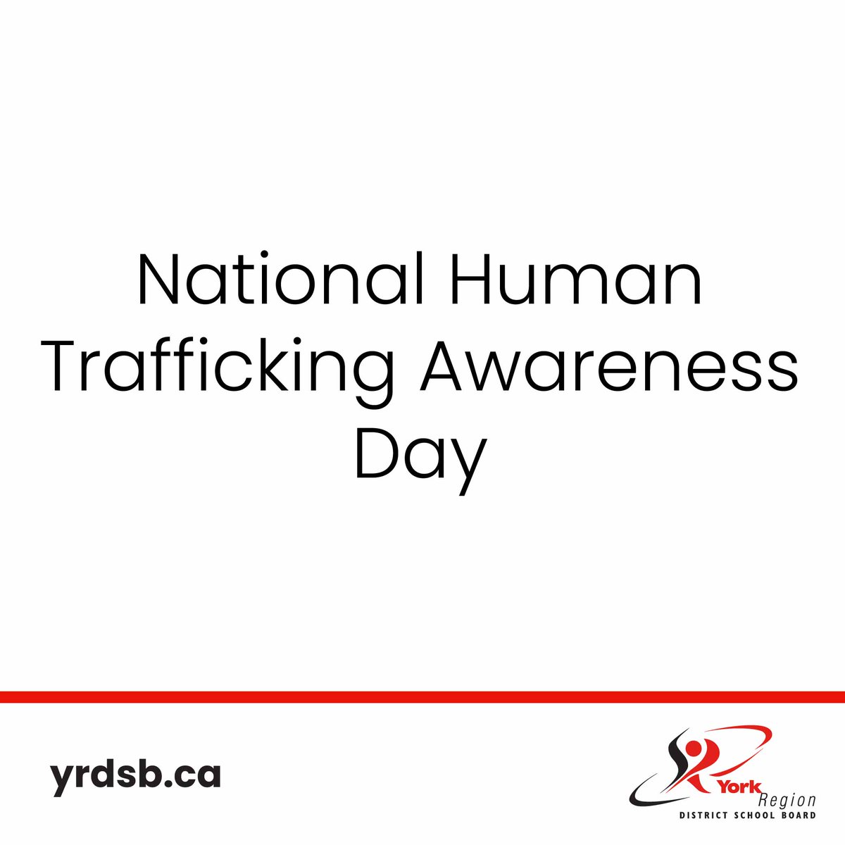 Today we recognize National Human Trafficking Awareness Day. 

YRDSB was the first school board in Ontario to develop an anti-sex trafficking protocol.

Learn more about the protocol and how to prevent sex trafficking. yrdsb.ca/antisextraffic…
