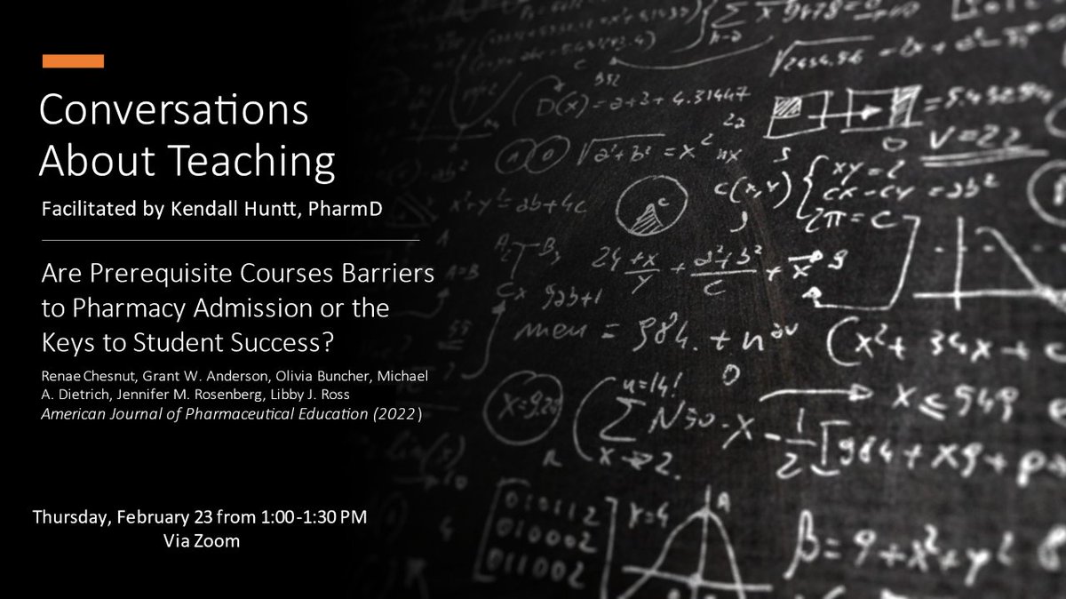 Our next <a href="/UK_COP/">University of Kentucky College of Pharmacy</a> Conversations about Teaching in just a few minutes will be lead by the fabulous <a href="/KendallHuntt/">Kendall Huntt</a>, who is taking my residency academia rotation.  We'll be chatting about this <a href="/TheAJPE/">AJPE</a> article by <a href="/LibbyJRoss/">Libby J Ross</a> and colleagues.  Should be a good discussion! #PharmEd