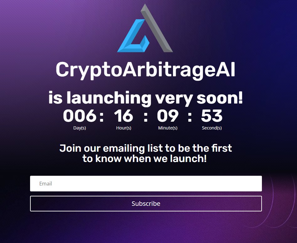 ArbitrageARBI's tweet image. "Exciting news! Our NEW webpage is now live! Join our mailing list at cryptoarbitrageai.com to stay updated on the latest developments of CryptoArbitrageAI and get exclusive access to our presale. Don't miss out on the opportunity to be part of the future of cryptocurrency.