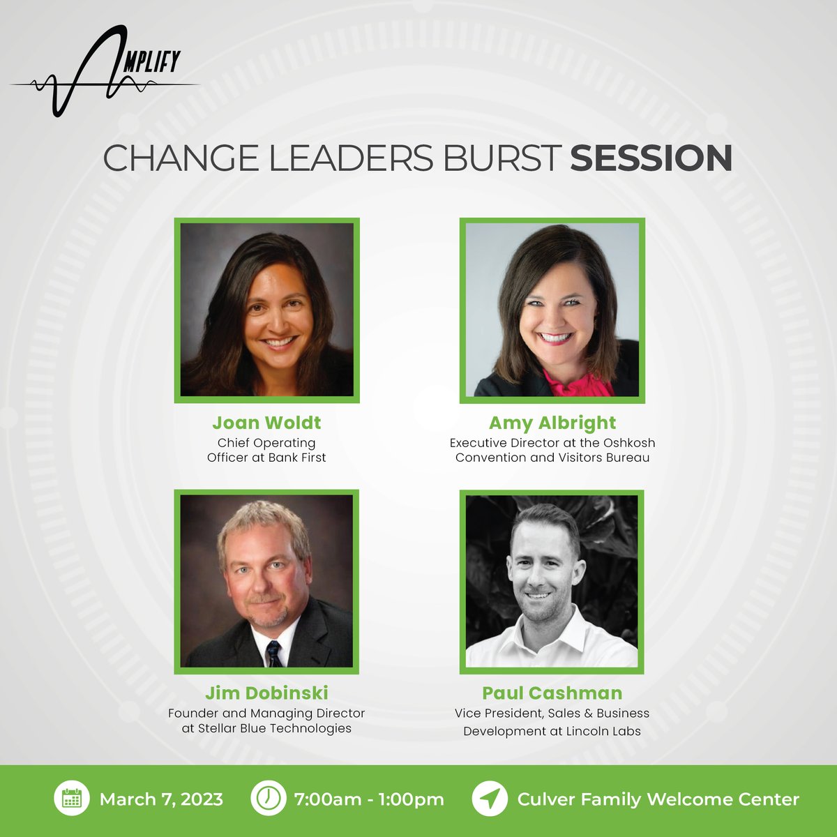 AmplifyOsh's tweet photo. Meet your Amplify IT 2023 Change Burst Session leaders! In this session you will hear from a distinguished panel of leaders from local and regional organizations about their processes of change.

For more details and to register, visit https://t.co/yfY9sD4sA9 https://t.co/YFdC5ED6jX