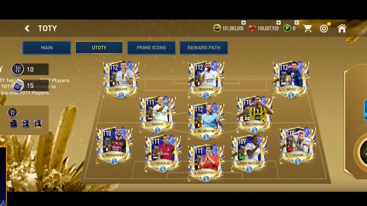 tutiofifa's tweet photo. Así se verá el capítulo UTOTY con las cartas. Vamos a tener un intercambio para conseguir boletos, estos boletos se usas para VSA o CvC y dependiendo de las victorias tendremos TOTY +106 y fichas TOTY. 15 partidos por semana. https://t.co/nqJSU1p2E6