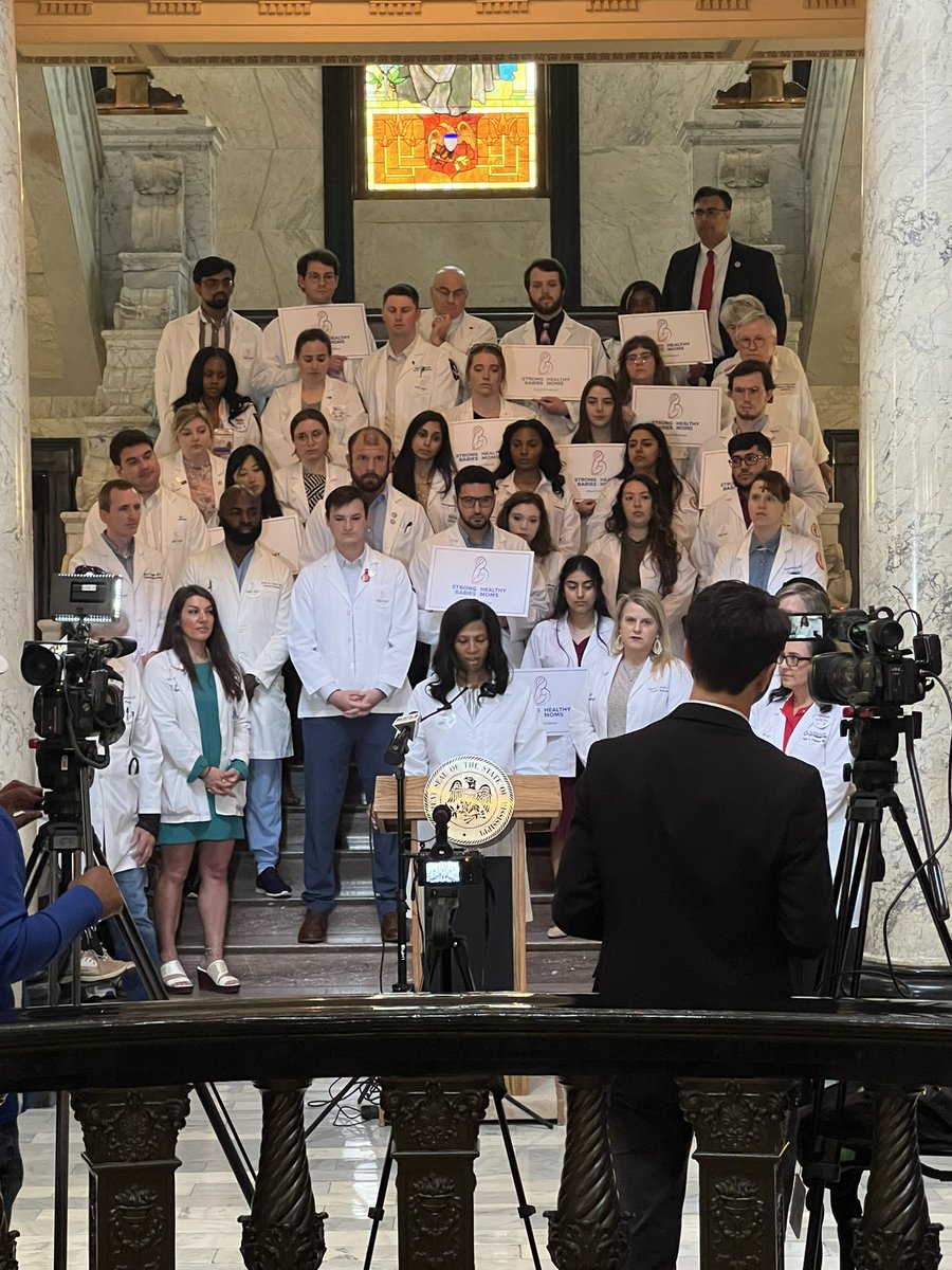 DOsofMOMA's tweet photo. #MOMA members supported a  press conference today at the State Capitol on behalf of all the moms and babies in our state! Extending postpartum Medicaid coverage to 12 months for mothers is necessary! #MSLeg #HealthyMomsandBabies @WCUCOMDO @MSMA1 @DO_Subbarao https://t.co/pKElcCmlN6