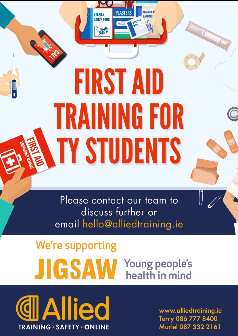 We offer First Aid Training for Transition Year students and can happily work around your academic calendar. Please feel free to get in touch if you’d like to chat further! @NAPD_IE <a href="/JigsawYMH/">JigsawYMH</a>