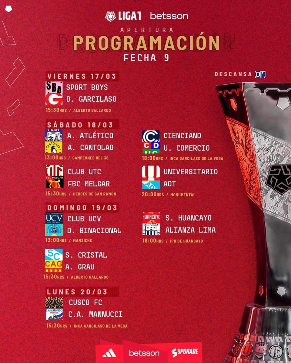 Programación de las octava y novena jornadas de la #liga12023 ⚽️🏆🏟