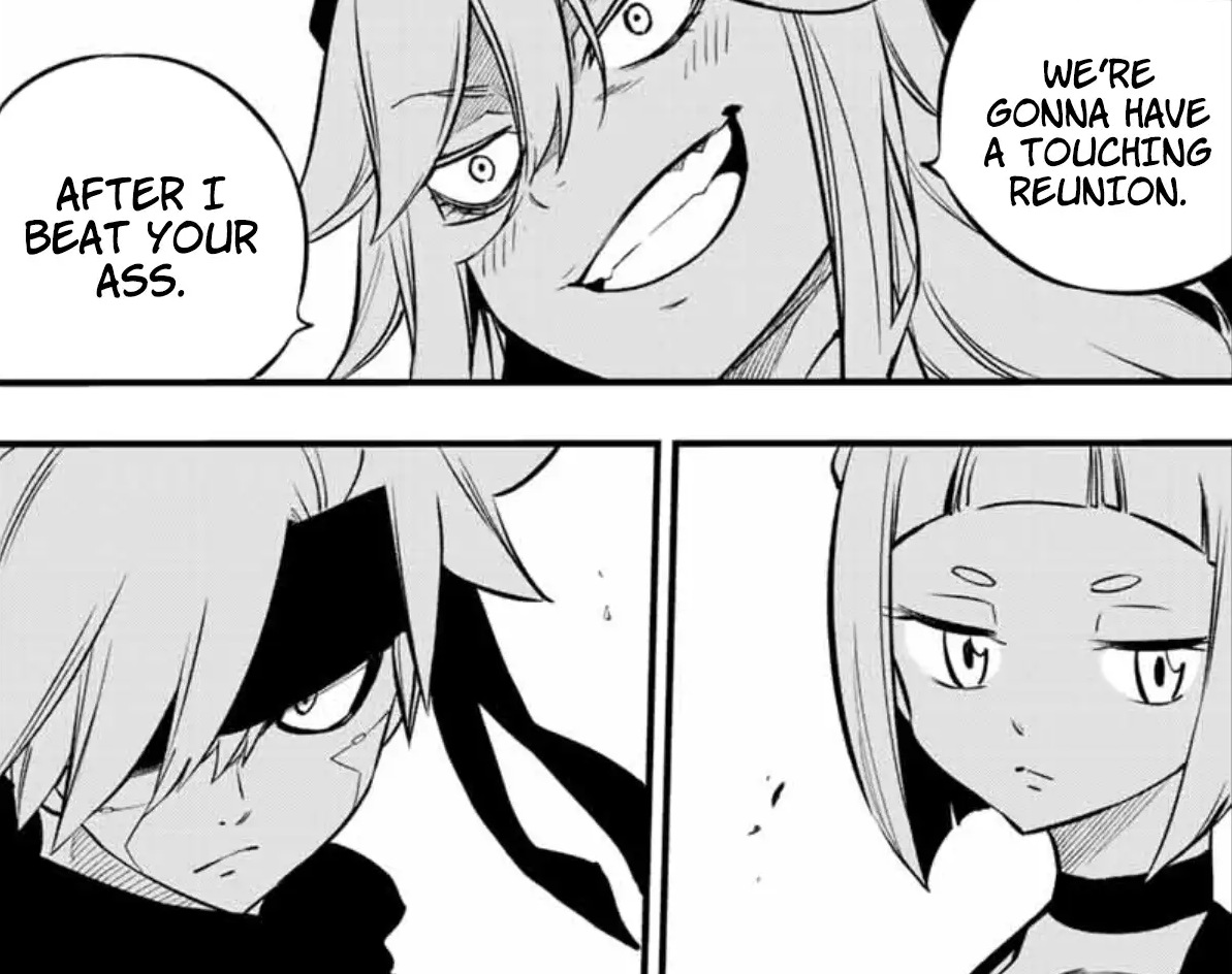 OtakuSpaceBlog's tweet photo. This is a side of Sister I enjoy seeing a lot, so there are no complaints about this match-up right here. And since this is the final saga (there ain't no way I'm calling it an arc), I hope to see many more moments of the crew interacting with each other #EdensZero228 https://t.co/oH49wYPAxH