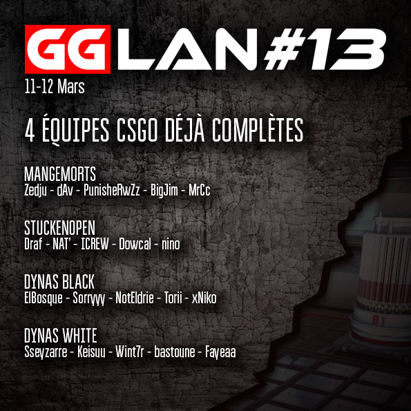 GGLanBrest's tweet photo. 🎮 Quatre équipes sont déjà inscrites pour notre tournoi CSGO au @cesi_officiel 
 #BREST ! 👊 Êtes-vous prêt à relever le défi ? Inscrivez-vous dès maintenant sur https://t.co/vDHi19cDJ3

⚠️ Attention, le prix d'inscription sera de 35€ le 6 mars #GGLAN13 https://t.co/cbU5gWx1Hs