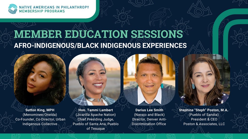 NativeGiving's tweet image. TOMORROW, February 23 at 11a MT, our "Member Education Sessions: Afro-Indigenous/Black Indigenous Experiences" goes LIVE! Steph Poston joins changemakers Sutton King, the Hon. Tammi Lambert, &amp;amp; Darius Lee Smith in discussing #BlackNative identities. RSVP ➡️ bit.ly/napmember5