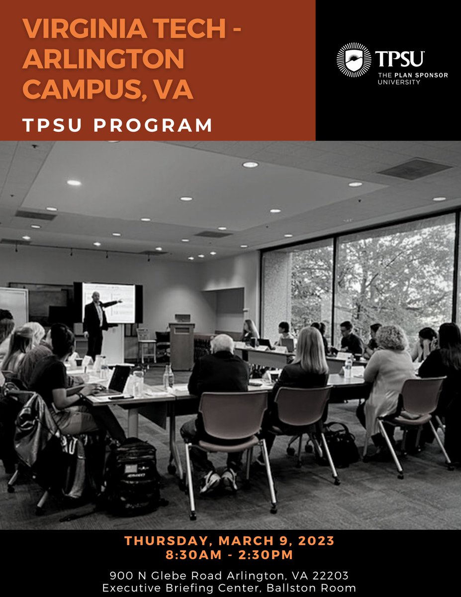 TPSUniversity's tweet photo. #TPSUPrograms | Sponsors, if you're near #Arlington, VA, we will be at Virginia Tech - Arlington Campus, on Thursday, March 9, 2023 8:30 AM - 2:30 PM

Click to register! https://t.co/IlybAasslG https://t.co/NQbHR5DJ6g
