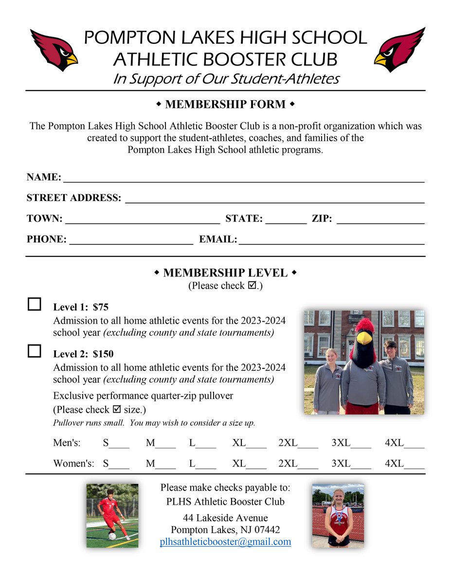 PomptonLakesHS's tweet photo. The PLHS Athletic Booster Club is excited to accept new members for the 2023-2024 school year. Your help, support, and generosity would be greatly appreciated. Funds raised will provide individual teams with resources above and beyond those provided through their general budgets. https://t.co/MURUbHqzdo