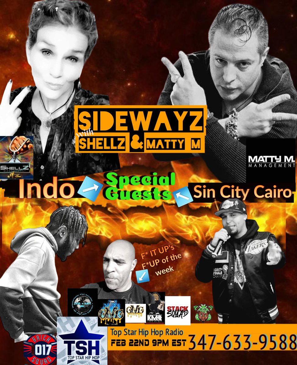 TONIGHT  Wednesday 9pmET  on Sidewayz with  Shellz and Matty M. INDO on <a href="/TopStarHipHopRa/">Top Star Hip Hop Radio</a>  Indo <a href="/lifeofindo/">Life of Indonesia</a> and Sin City Cairo <a href="/sincitycairo/">Sin City Cairo</a>  call 347-633-9588  <a href="/MattyManagement/">Matty M.</a> <a href="/mackdrama1017/">OG Mack Drama</a> <a href="/sbug926/">Shellie Davis</a> #TopstarhiphopRadio  #SidewayzwithShellzandMattyM #PowertalkwithOGMackDrama
