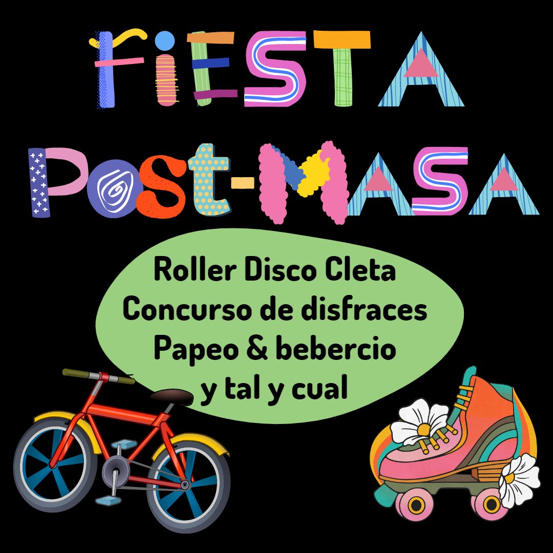 Masa carnavalera! El disfraz es opcional, el buenrollismo necesario! A demostrar una vez más que las calles también son nuestras! ✊🚲🛼🛹🛴

Y al terminar como de costumbre jarana masera! 👯‍♂️

#malagasostenible #malagacarnaval