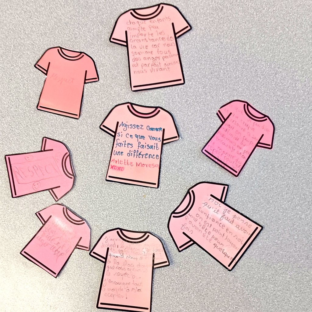 FVennePROF's tweet photo. Messages remplis d'espoir des élèves de ma classe #FRA1D du #CCSG @CcSamuelGenest #Ottawa #onfr 
#journeeduchandailrose 🩷 https://t.co/o0F1zIJ0bv