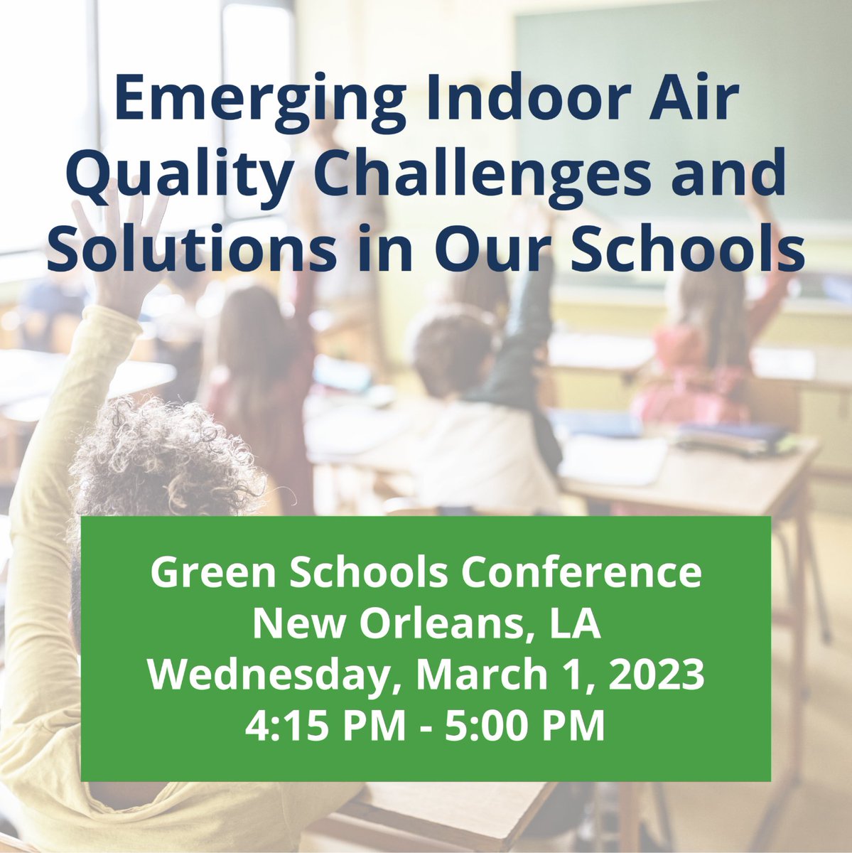 There’s one week left until @mygreenschools’ @greenschoolscon! We hope you’ll join us on 3/1 for a discussion on emerging challenges to #indoorairquality in schools and mitigation strategies. There’s still time to register: s.ul.com/3XVUZui #GSC23