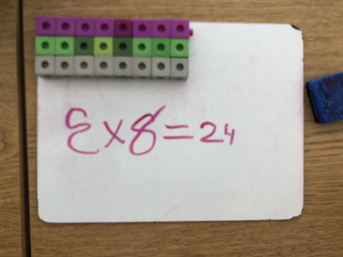 We are exploring when and how to multiply. We are starting to show our thinking using arrays (straight line of cubes) and repeated addition.